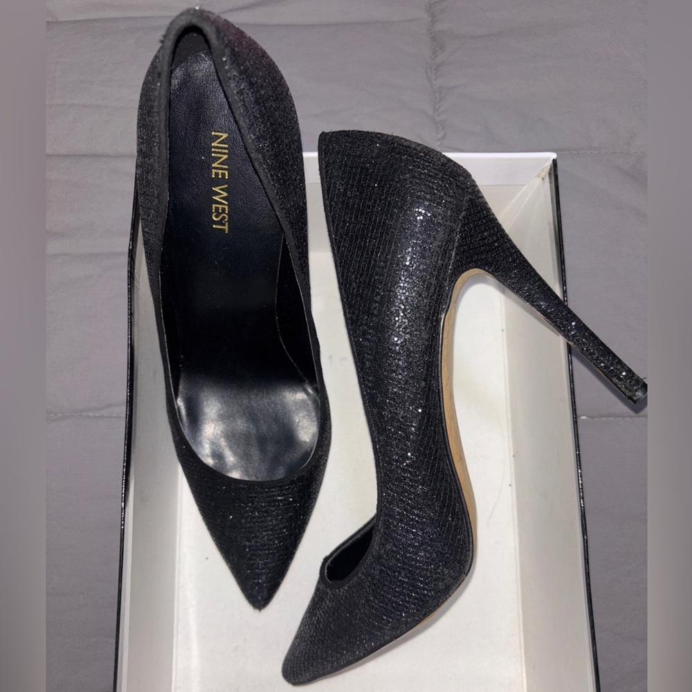 Nine West Black Glitter Stiletto Heels